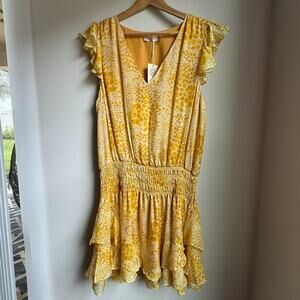 Ramy Brook Yellow Silk Ruffled Smocked Mini Sundress Size XL